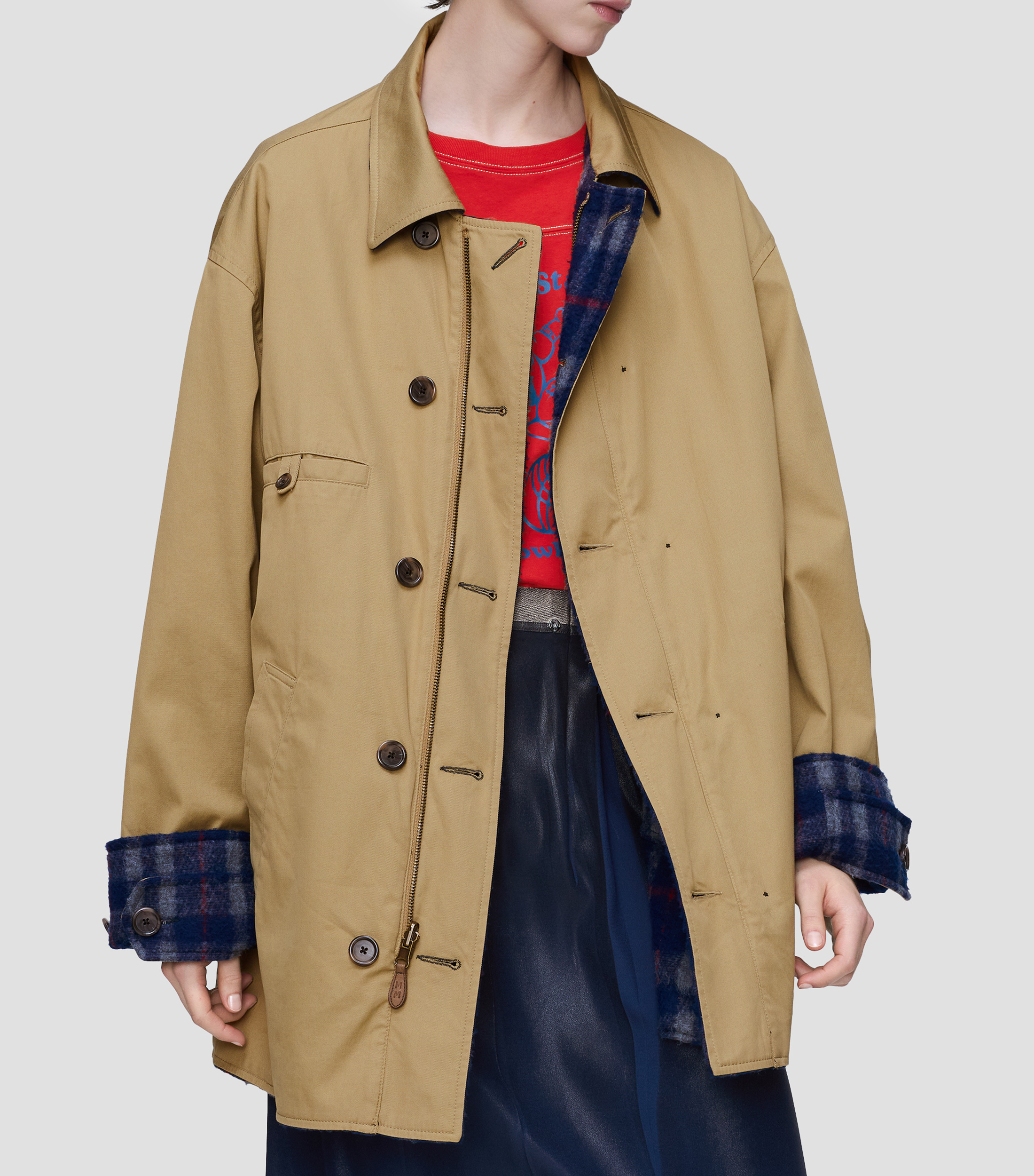 Gabardina reversible tres cuartos cabán con botones Mujer